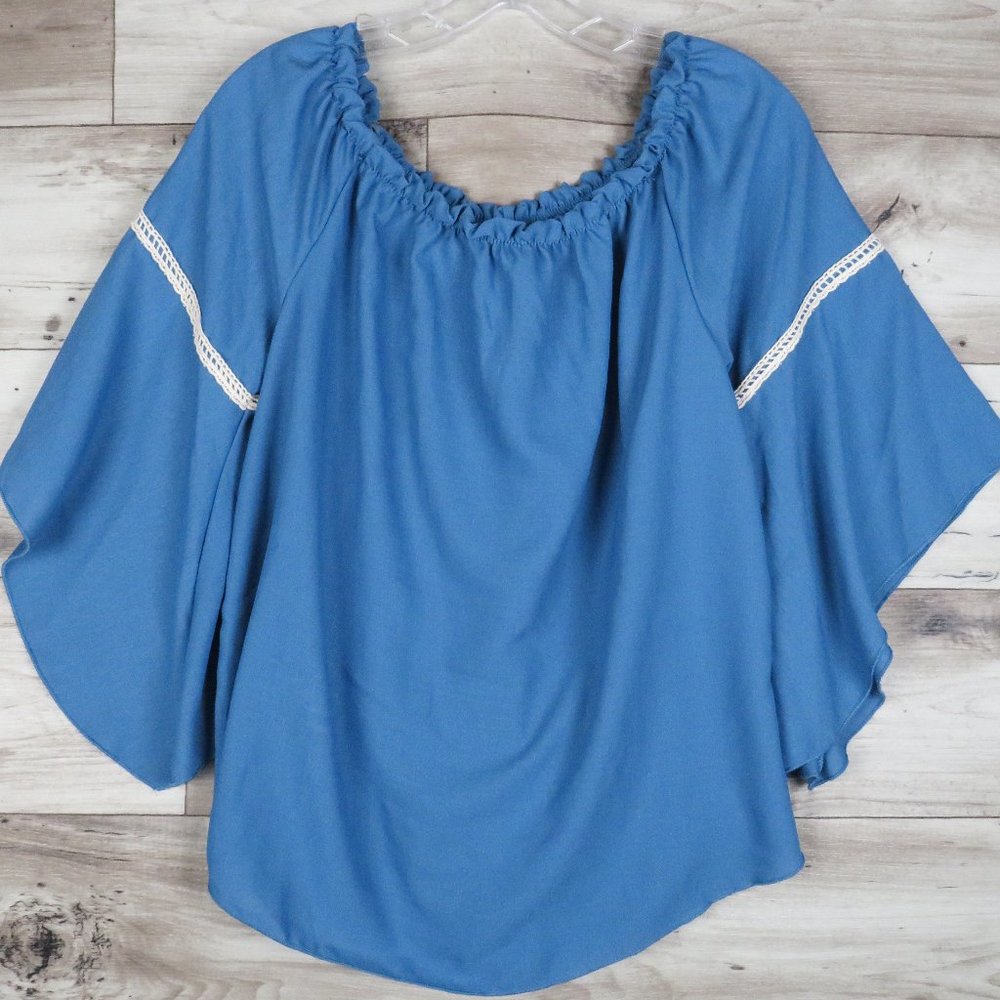 Bonded*Women's 3/4 Bell Sleeve Elastic Ballet Neck Curved Hem Pullover Blouse XL